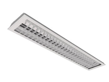 Luminária de embutir alto rendimento com grades em aletas brancas para 2 lâmpadas 9/10W 60cm.