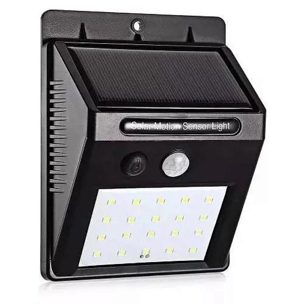 Luminária Solar LED Com Sensor de Presença 20 LEDs IP66.