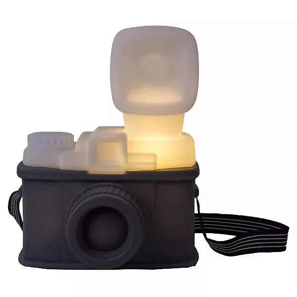 Luminária Câmera Retrô 31x24x19cm Polietileno Preto e Branco.
