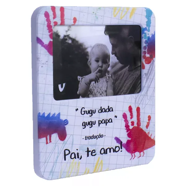 Luminária Porta Retrato Pai Eu Te Amo 22,5x19,5x8cm Polietileno Branco e Vermelho.