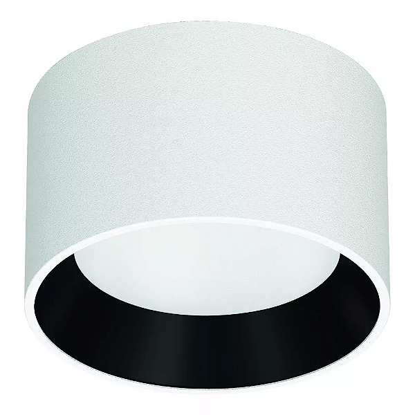 Plafon de Sobrepor LED Dhari Redondo Recuado 3000K 18,3W Bivolt Ø17,9x11cm Corpo Branco Fosco e Refletor Preto Acetinado.