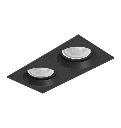 Luminária de Embutir Retangular Face Plana 21,3x11x12,7cm facho orientável 2xPAR20 Led Alumínio Preto fosco.