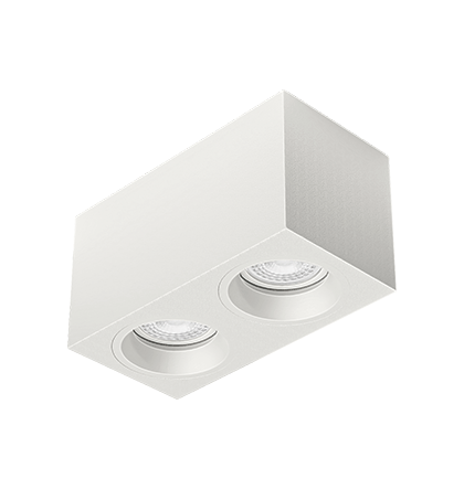 Luminária de Sobrepor Retangular Facho orientável 17,3x9x9,5cm 2x Dicróica LED base GU10 Alumínio Branco fosco.