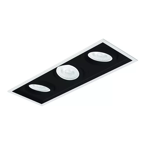 Spot de Embutir Sura Retangular Triplo PAR30 50,4x18,3x13cm Alumínio Preto Fosco.