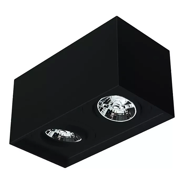 Spot de Sobrepor Sura Face Recuada Retangular Duplo AR70 14x25,1x12,8cm Alumínio Preto Fosco.