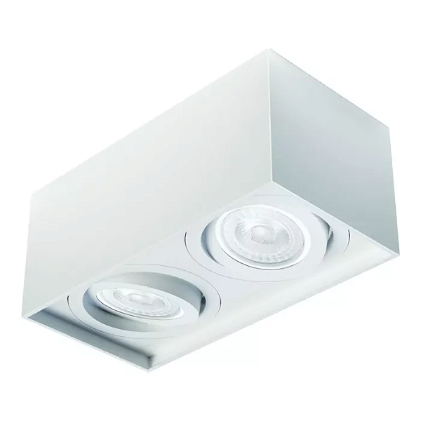 Spot de Sobrepor Sura Face Recuada Retangular Duplo PAR30 14,5x32,7x16,6cm Alumínio Branco Fosco.