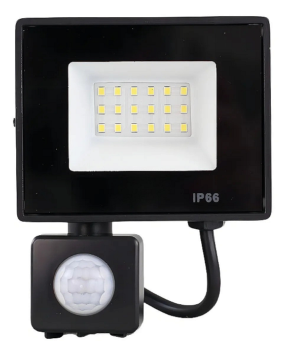 Refletor Com Sensor De Presença Led 30w Fotocélula Bivolt 6500k Preto.