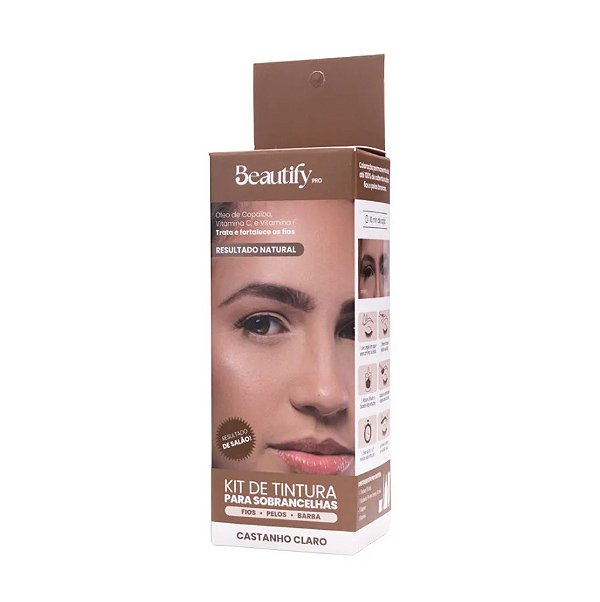 KIT TINTURA SOBRANCELHA BEAUTIFY PRO CASTANHO CLARO 30ML