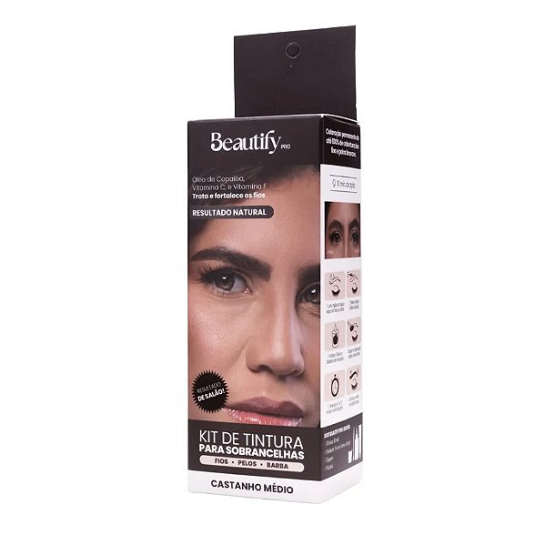 KIT TINTURA SOBRANCELHA CASTANHO MÉDIO BEAUTIFY PRO 30 ML
