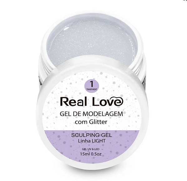 GEL DE MODELAGEM COM GLITTER TRANSPARENT 01 REAL LOVE - 15ML