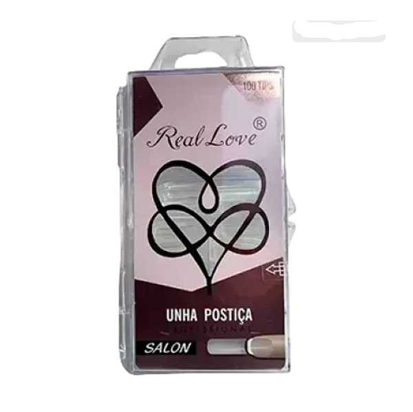 UNHA POSTIÇA TRANSPARENTE ALMOND SALON REAL LOVE 100 UNIDADES