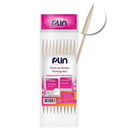 PLIN PALITO DE UNHA DE BAMBU 14CM X 4MM PONTIAGUDOS  PCT - C/ 50 UNIDADES