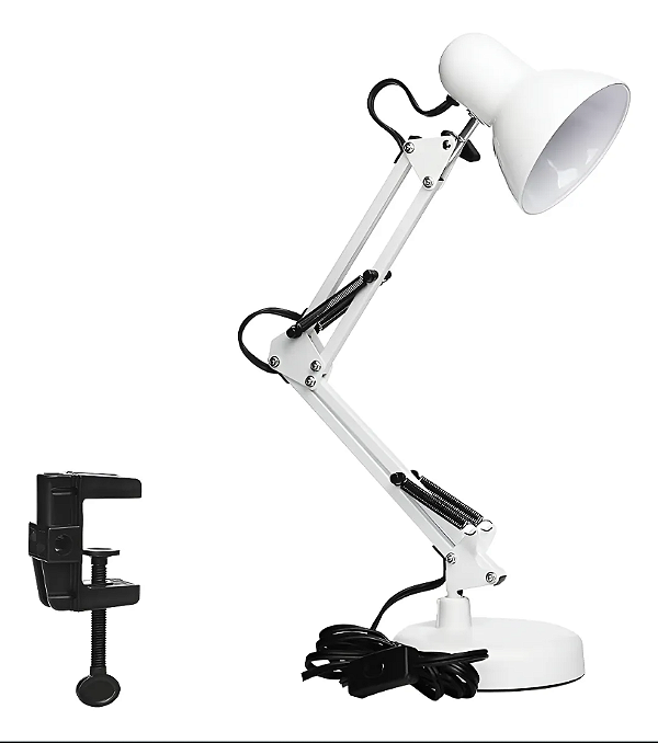 LUMINARIA BRANCA ARTICULAR COM BASE DE MESA E GARRA DESK LAMP