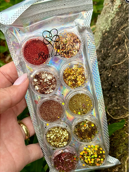 KIT GLITTER DOURADO 10 MODELOS  REAL LOVE