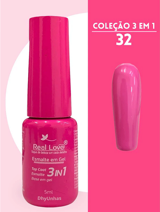 ESMALTE EM GEL Nº032 3 EM 1 BASE/ESMALTE/TOP COAT REAL LOVE 5ML