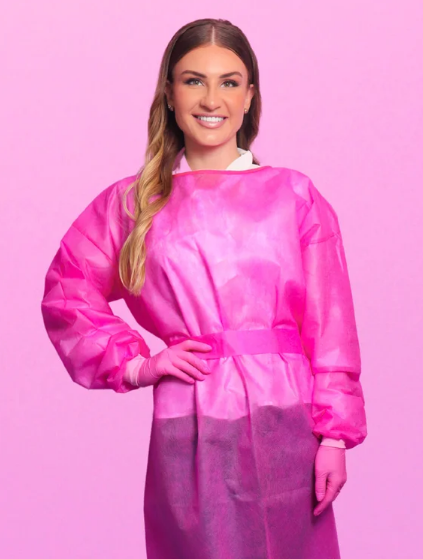 PLIN AVENTAL TNT PINK MANGA LONGA PACOTE COM 5 UNIDADES