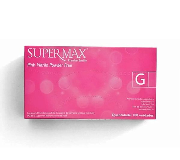 LUVA NITRILICA ROSA TAM G 100UNID.