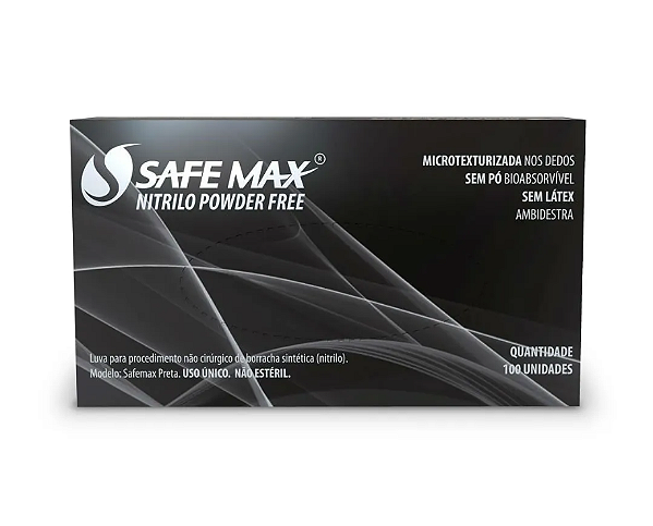 LUVA NITRILICA PRETA TAM PP COM 100UNID. SAFE MAX
