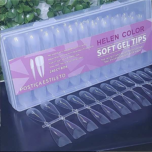 TIPS POSTIÇA ESTILETO FOSCA 240PÇS HELEN COLOR