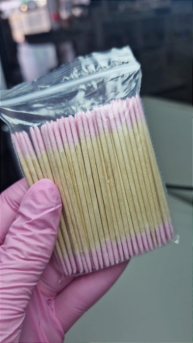 MINI PALITO DUAS PONTAS COM ALGODAO 7CM C/100UN ROSA