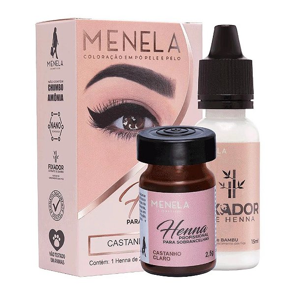 KIT HENNA PARA SOBRANCELHAS MENELA 2,5 G - CASTANHO CLARO