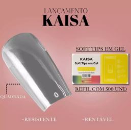 SOFT TIPS EM GEL POSTIÇA QUADRADA FORMATO MEDIO 500 PCS KAISA