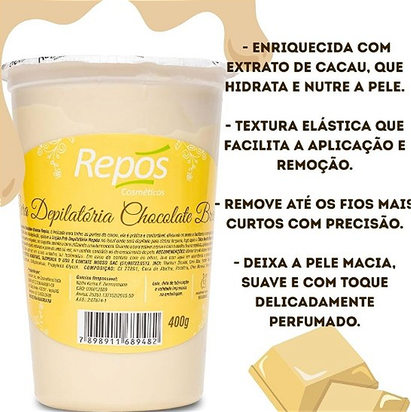 CERA REPOS DEPILATORIA EM POTE CHOCOLATE BRANCO 400G
