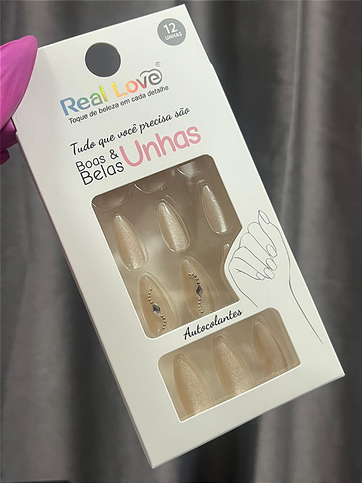 UNHA POSTIÇA AUTOCOLANTE 12 UNIDADES REAL LOVE ( COLORIDAS )