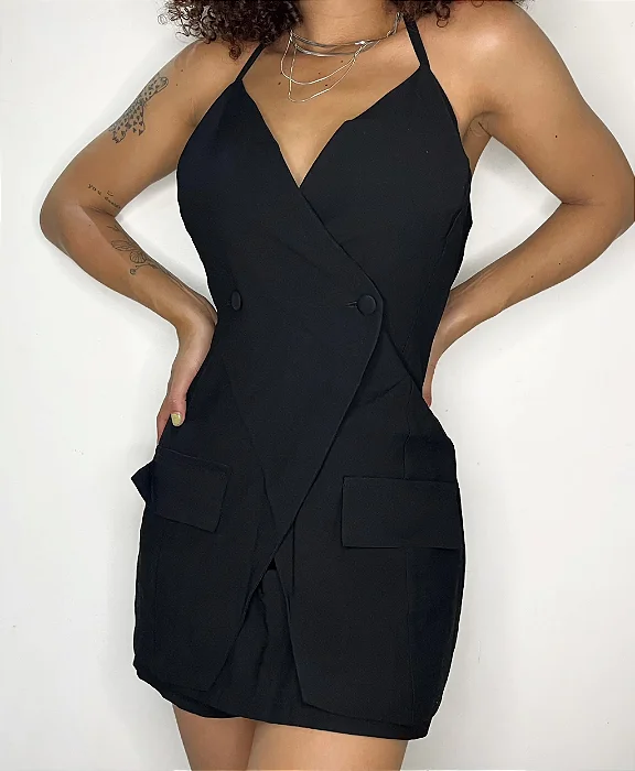 Conjunto Feminino Alfaiataria em Sensoriale Short Saia e Max Blusa de Alça Botões Rosilene Ref. 1357