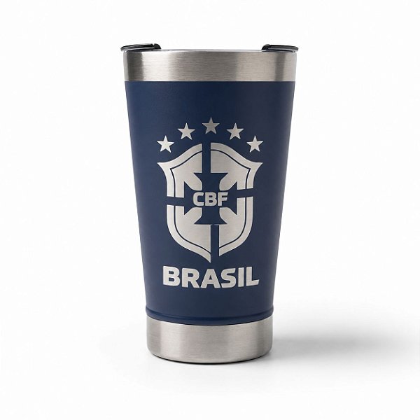 Copo Térmico Personalizado Brasil + Seu Nome | Copo Inox 473ml com Tampa