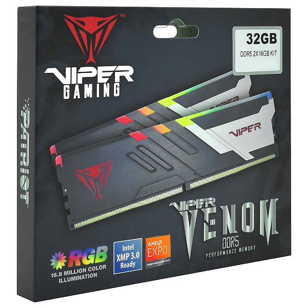 Memória RAM Patriot Viper Venom 32GB (2X16GB) 6000MHz RGB - Preto / Prata