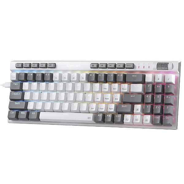 Teclado Gamer Mecânico Redragon K655WG-RGB Magic Wand SE USB - Branco/Cinza