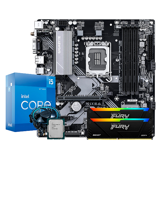 KIT UPGRADE INTEL: Processador i5 12400, Memória RAM Kingston Fury e Placa Mãe Gigabyte B760M D3HP