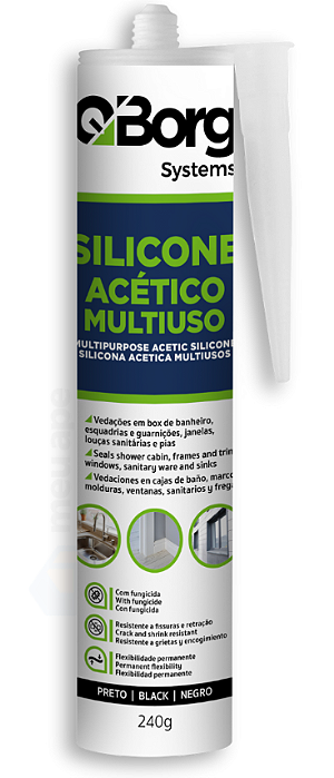 QBORG SILICONE ACETICO MULTIUSO PRETO TUBO 240G