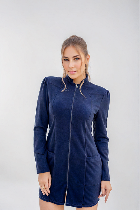 Jaleco Feminino Azul Marinho com Zíper – Modelo Priscila
