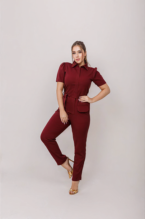 Macacão Feminino Vinho com Zíper – Modelo Graziele