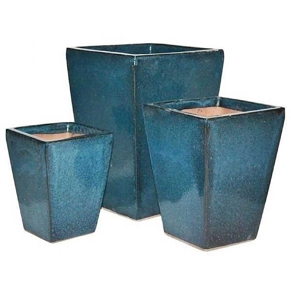 CJ DE VASOS VIETNAMITA AZUL PETROLEO - 03 PCS