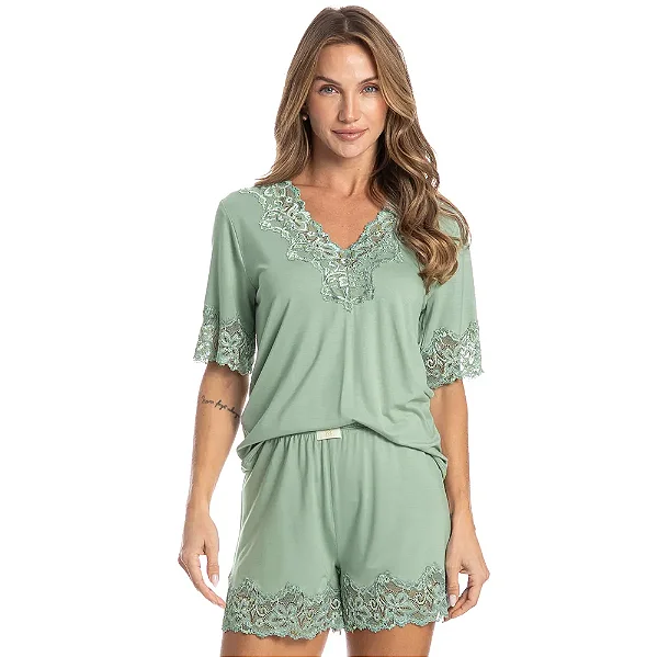 Pijama Curto Com Renda
