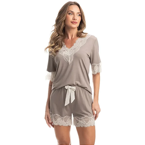 Pijama Feminino Curto Com Renda