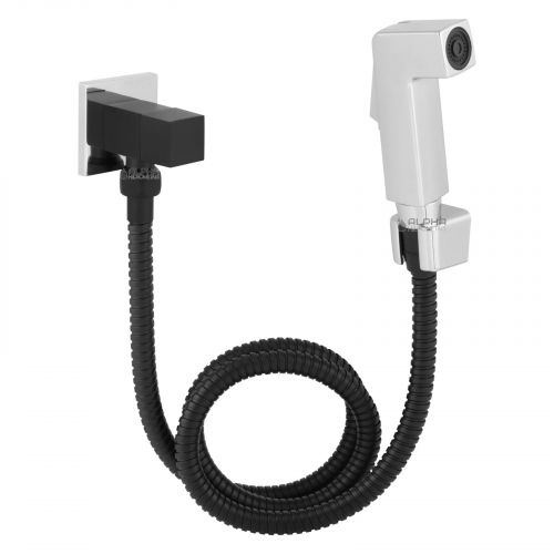 Ducha higienica com registro de metal 1/4 de volta quadrada preta - Alpha