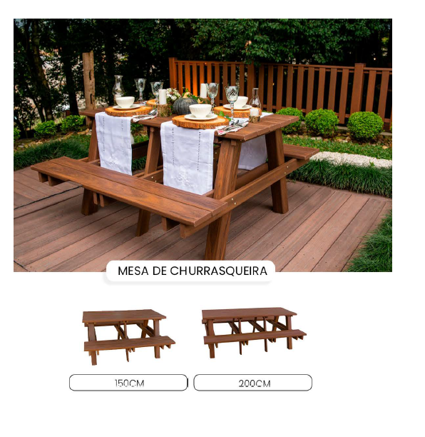Mesa Churrasqueira 2 metros In Brasil Madeira Plástica