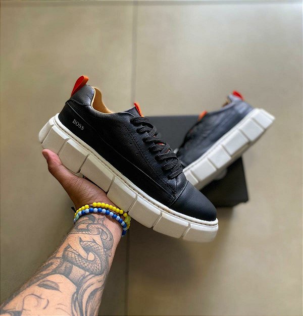 Tênis Boss Couro Preto Branco