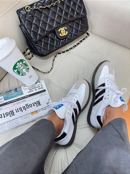 Adidas Samba OG Couro Branco Cinza