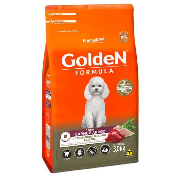 Ração Golden Formula Cães Adultos Raças Pequenas Carne e Arroz Mini Bits 3 kg