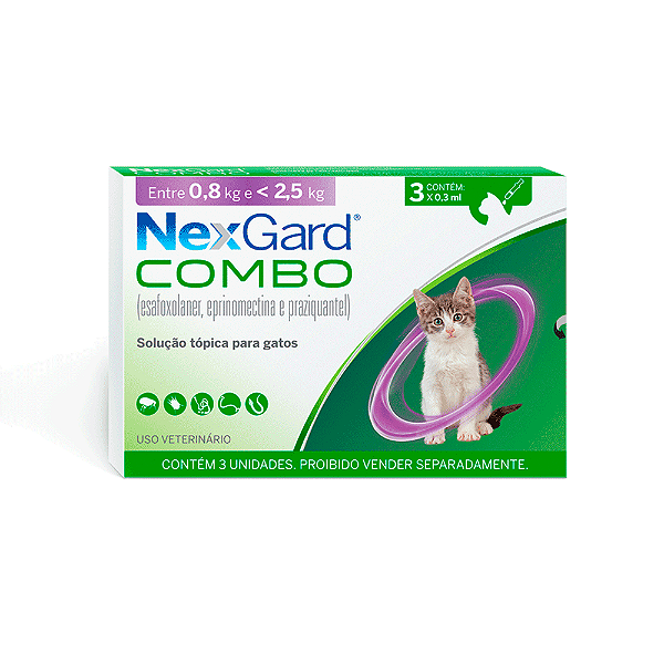 Nexgard Comb Cat 0,3 Ml (0,8-2,5 Kg) Caixa C/3 Unidades