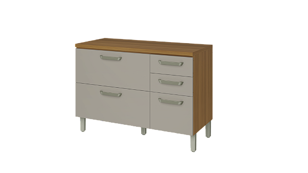 BALCAO 2 PORTAS 3 GAVETAS 120CM 100% MDF PRINCESA  FREIJO/OFF WHITE NESHER