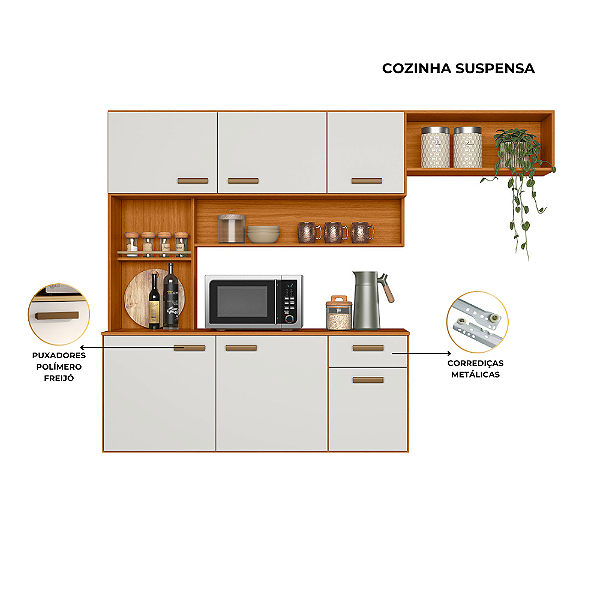 COZINHA SUSPENSA 180CM 6P C/BALCAO MANU FREIJO UV/OFF ACETINADO POLIMAN