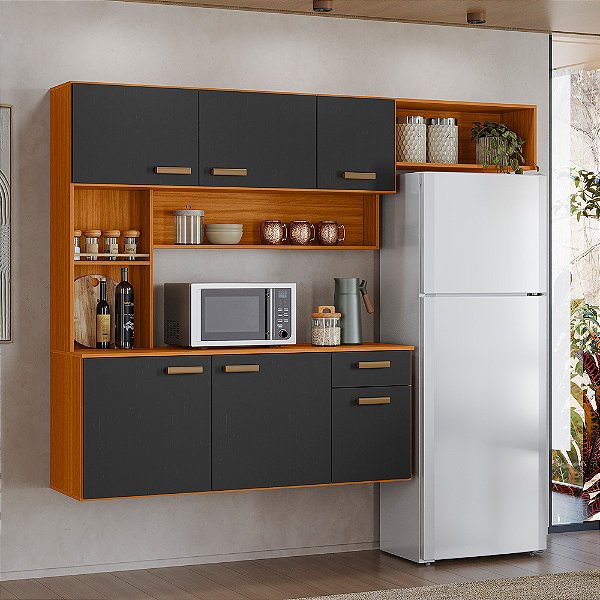 COZINHA SUSPENSA 180CM 6P C/BALCAO MANU FREIJO UV/GRAFITE ACETINADO POLIMAN