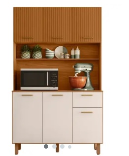 KIT COZINHA 110CM 6P NEW LIVIA FREIJO UV/RIPADO/OFF ACETINADO POLIMAN