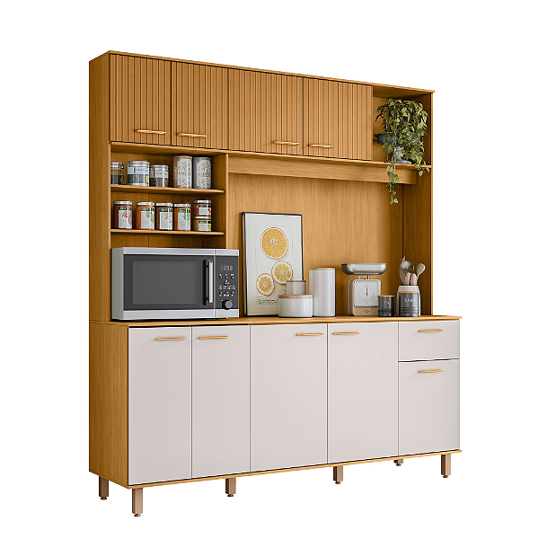 KIT COZINHA 180CM 9P NURIA FREIJO/RIPADO/OFF ACETINADO POLIMAN